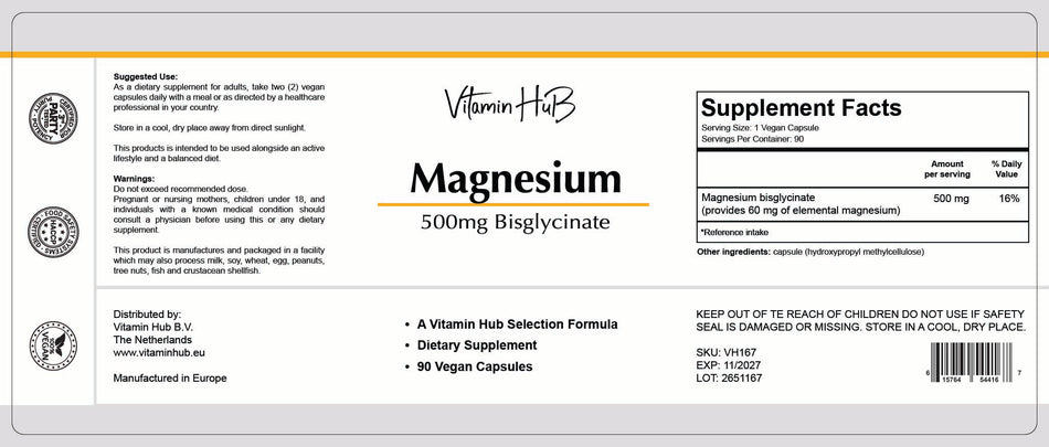 Magnesium bisglycinate 500mg \ 90 Veg. kapsler